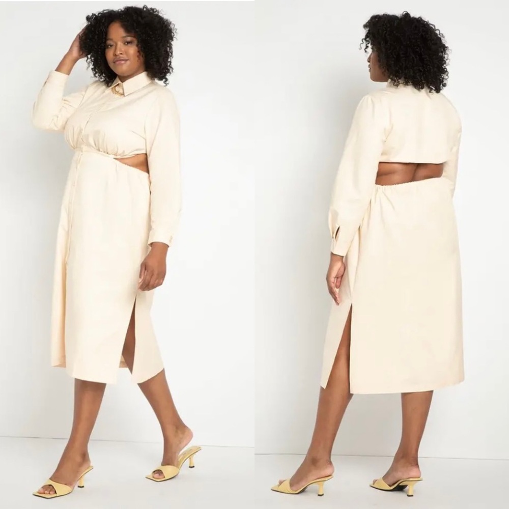 ELOQUII Cream Cutout Button Down Utility Shirt Dress Size 18